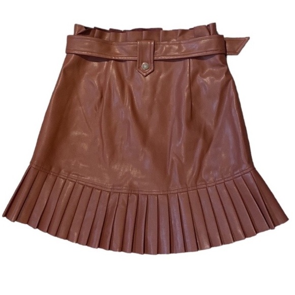 ZARA pleated faux leather mini skirt with belt Pink Size XS - Picture 12 of 16